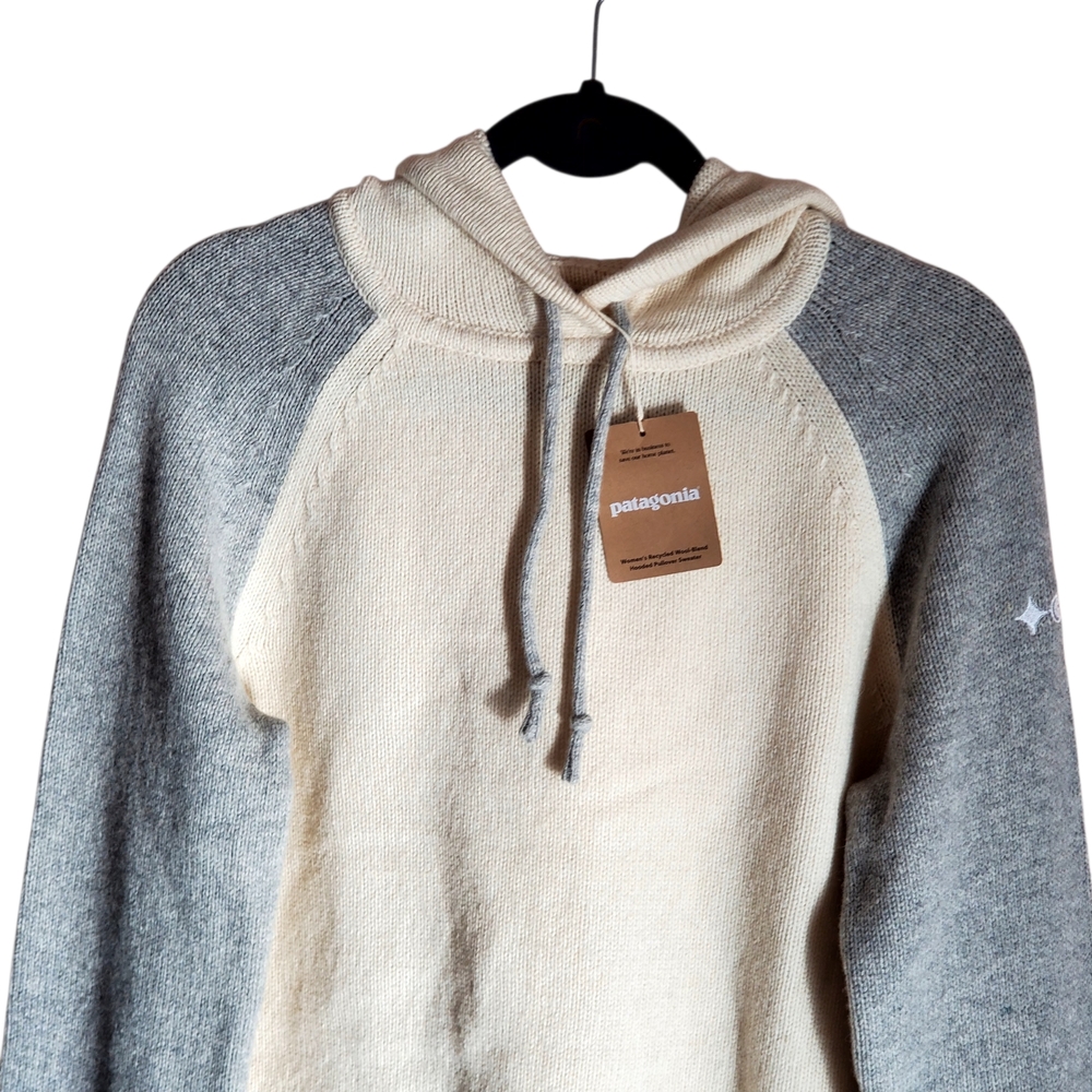 Patagonia Women's Wool Blend Hooded Pullover M Sweater Cream&Gray NEW Orig 169. - Picture 11 of 15